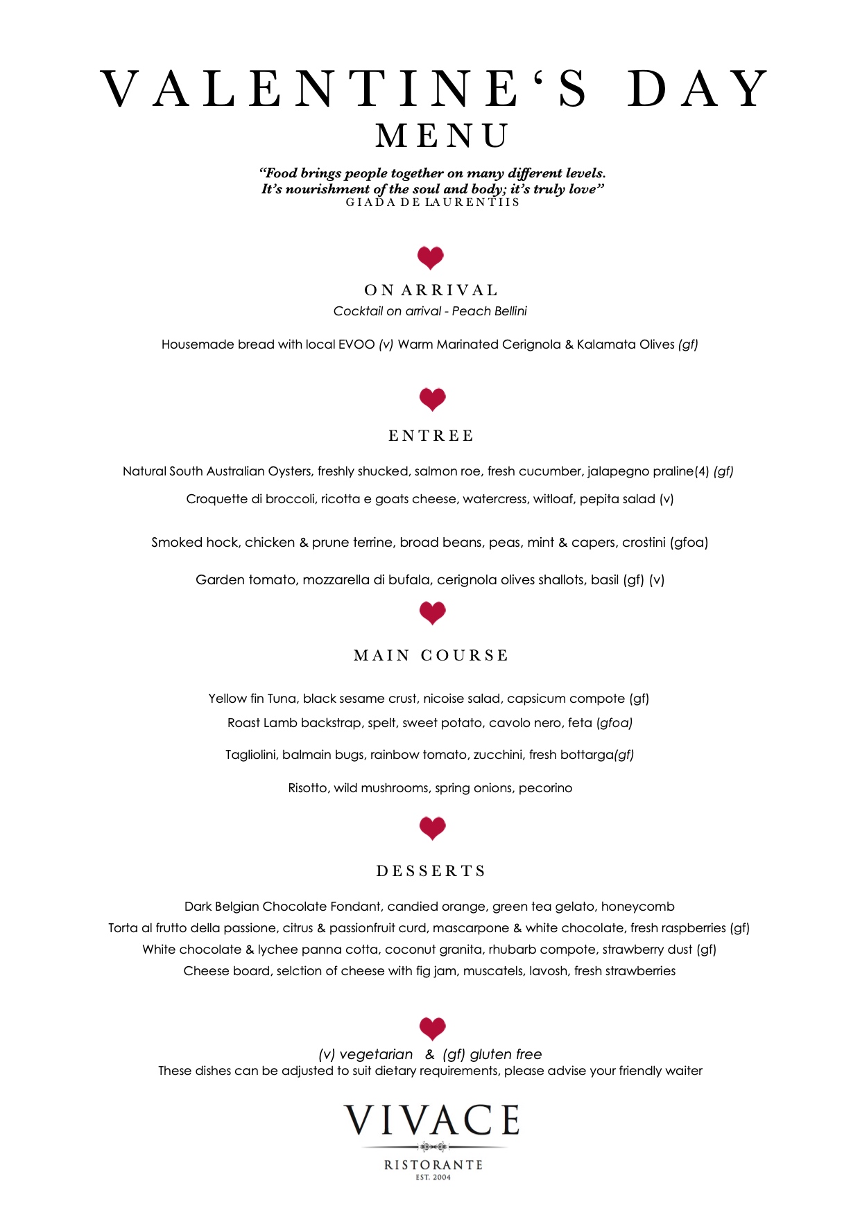 VALENTINE'S DAY DINNER 2019 AT VIVACE RESTAURANT - Vivace Restaurant &amp; Bar